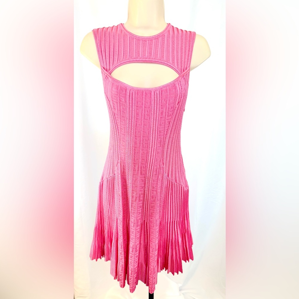 Givenchy 4G Cut Out Mini Dress in Pink Ribbed Knit